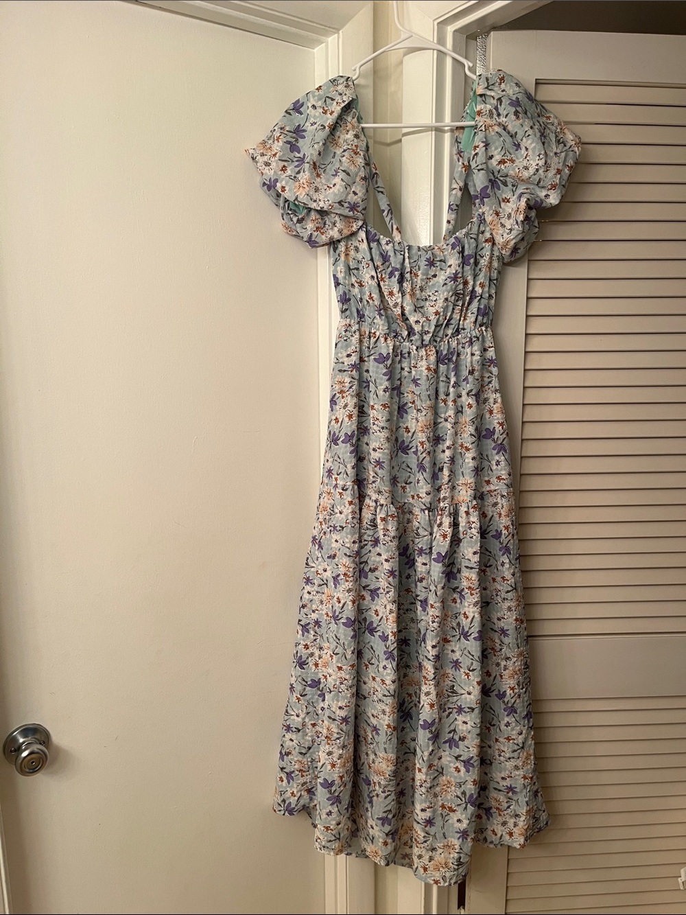 Puff Sleeve Floral Open Back Dress
